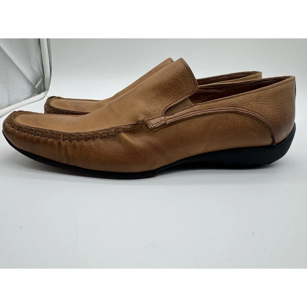 Spatarella Made In Italy Tan Pebbled Leather Driver Loafers Square Toe Mens‎